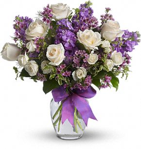 Purple Love – White Roses & Purple Matthiola Arrangement Purple Love – White Roses & Purple Matthiola Arrangement