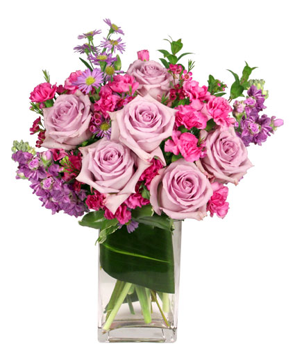 Lavender Luxury Rose and Matthiola Arrangement in Vase Lavender Luxury Rose and Matthiola Arrangement in Vase